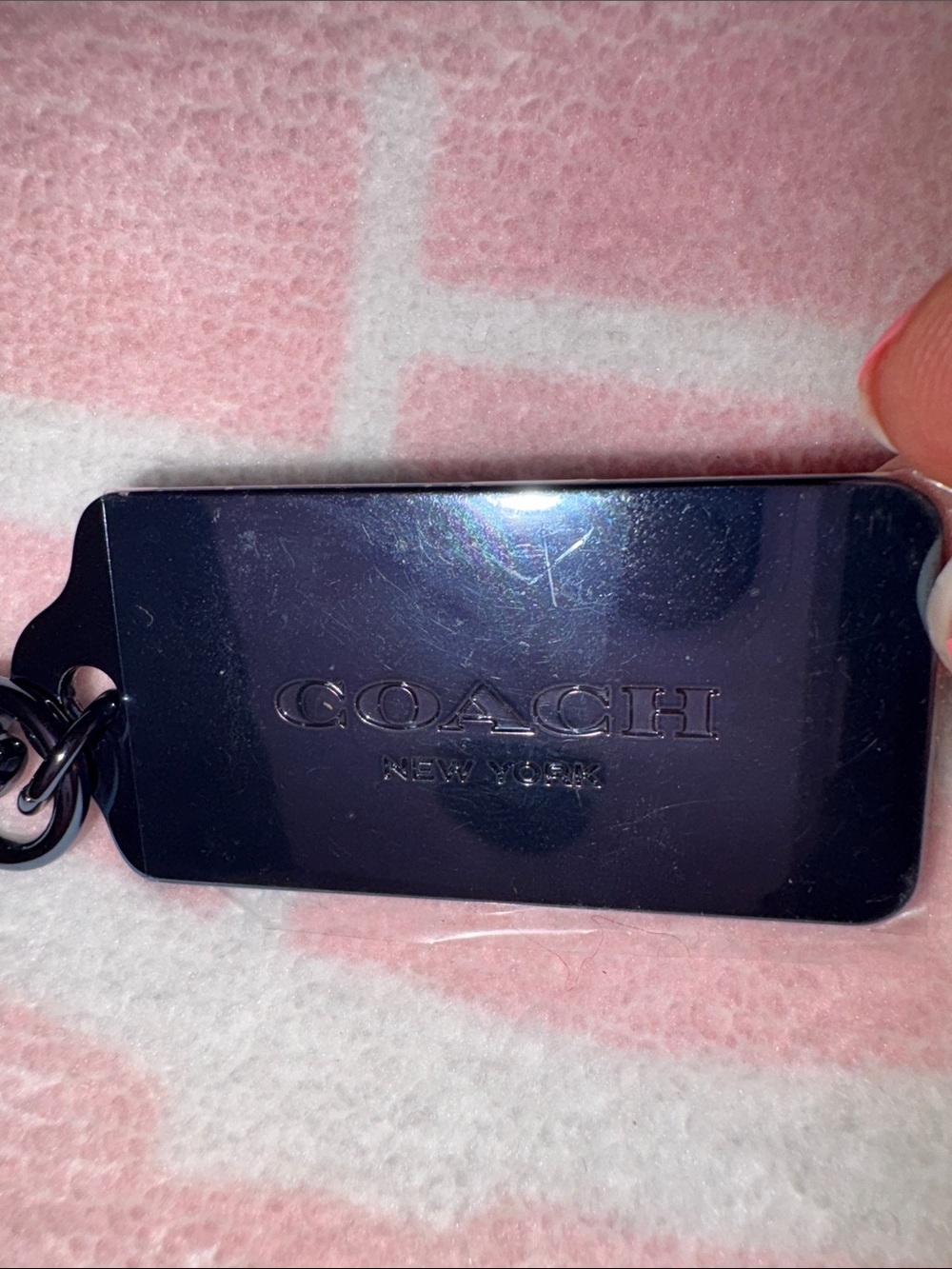 Coach Blue Metal Rectangular Keychain Tag with Clip - Picture 2 of 5